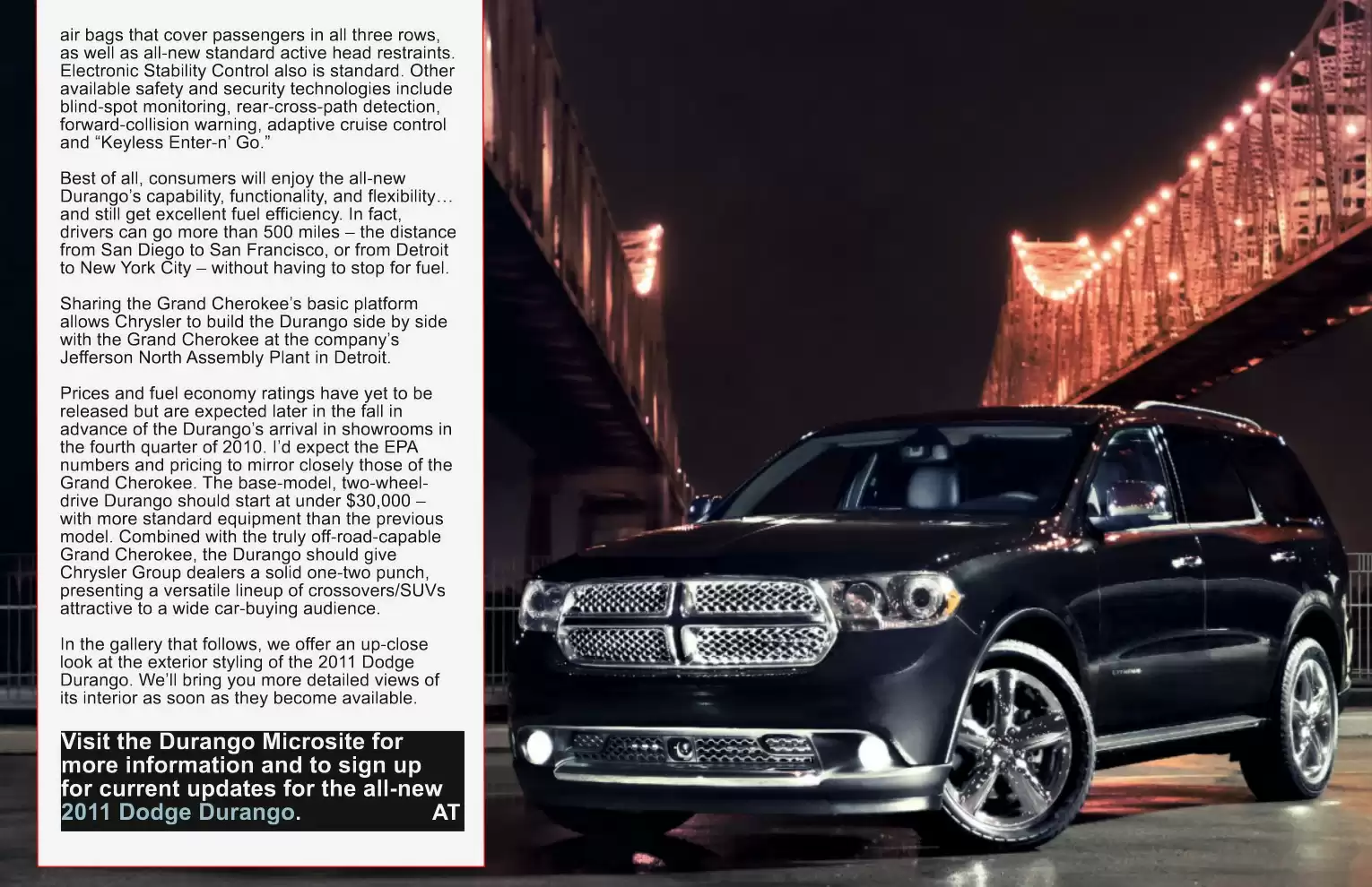 Automotive Traveler Magazine: 2010 09 Sneak Peek 2011 Dodge Durango Page 5
