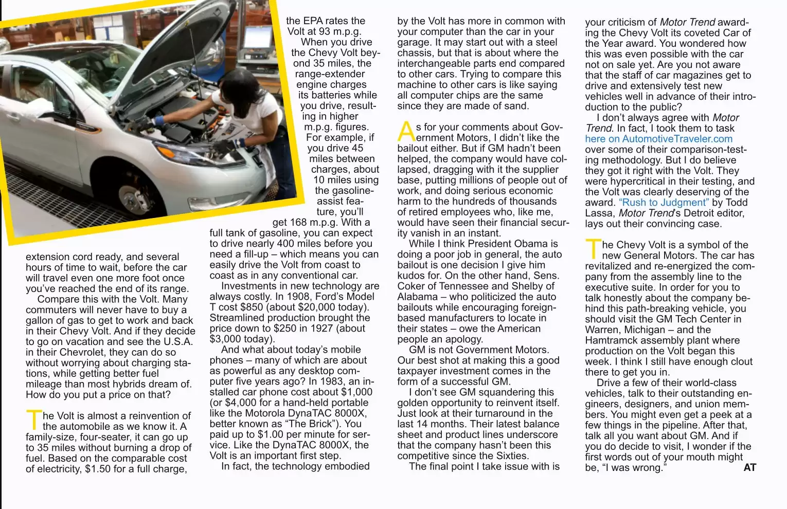 Automotive Traveler Magazine: 2010 12 Rush Limbaugh 2011 Chevy Volt Page 2