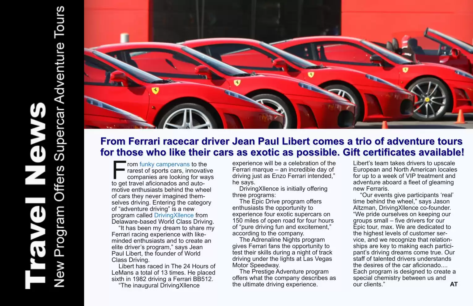 Automotive Traveler Magazine: 2011 01 Supercar Adventure Tours Page 1