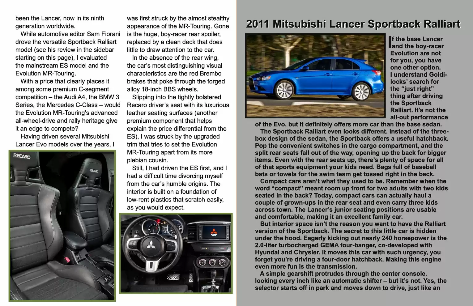 Automotive Traveler Magazine: 2011 06 2011 Mitsubishi Lancer Page 3