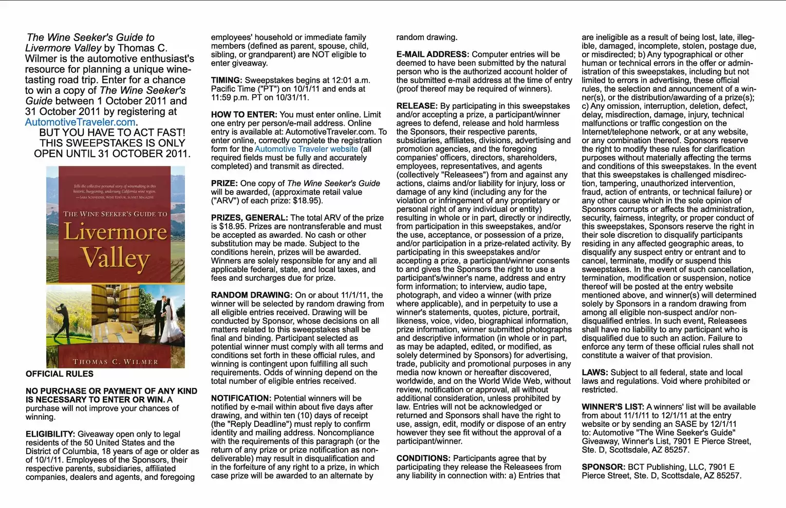 Automotive Traveler Magazine: 2011 09 Wine Seekers Guide Contest Page 1