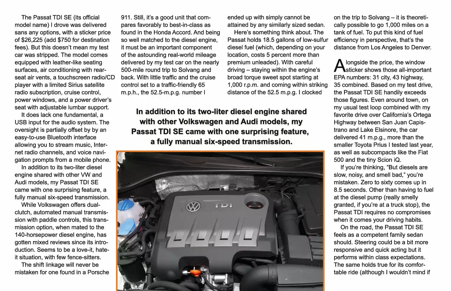 Automotive Traveler Magazine: 2012 09 2013 Volkswagen Passat TDI SE Page 5